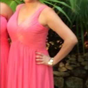 Long coral bridesmaid dress